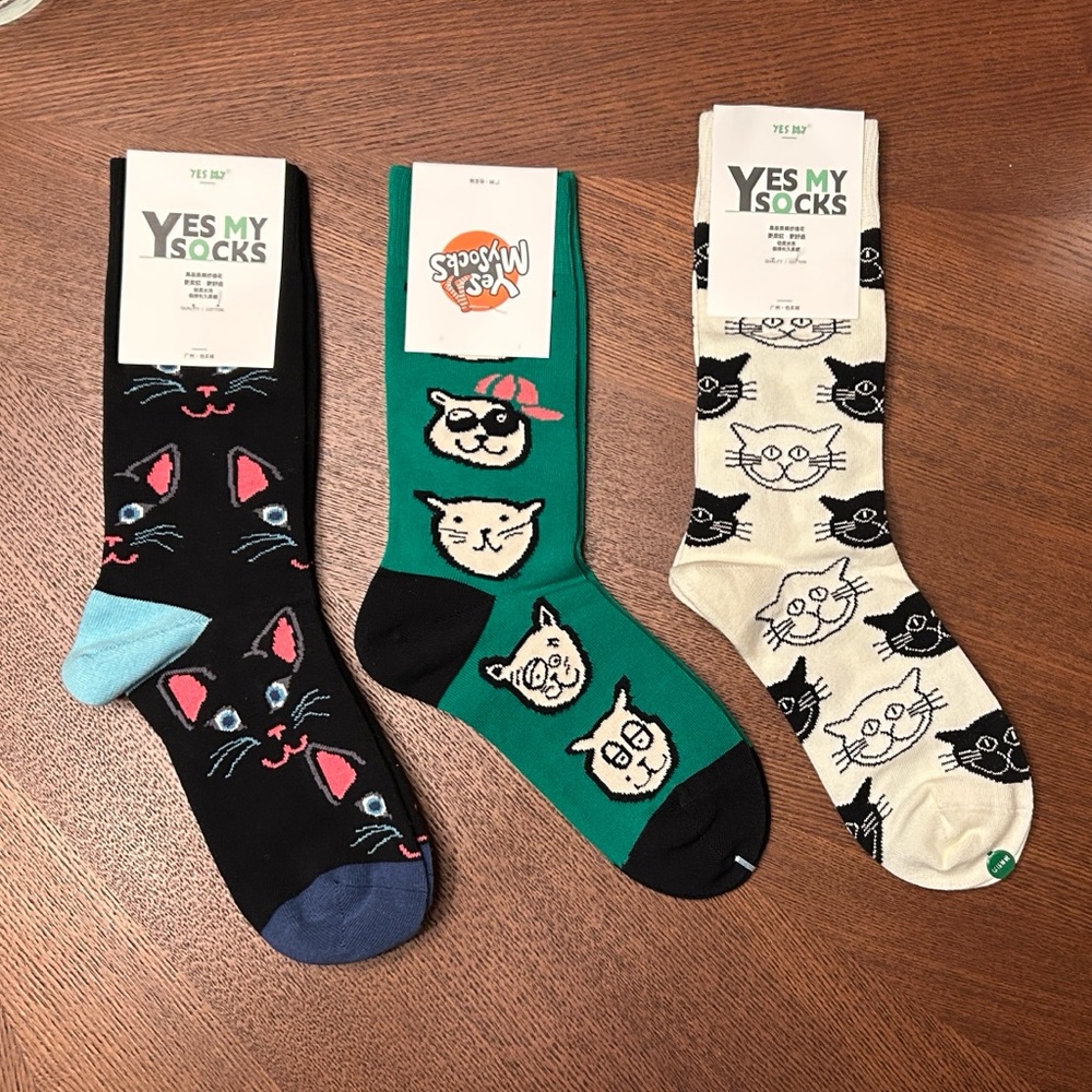 Cat Sock Bundle: Black, Green, White